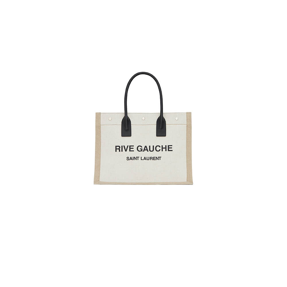RIVE GAUCHE SMALL TOTE BAG IN LINEN AND LEATHER