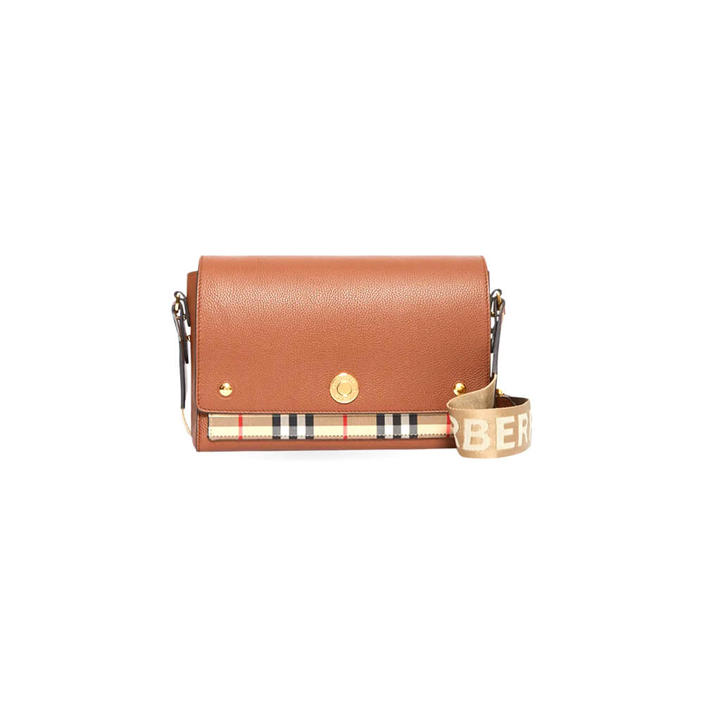 B**rry vintage check and leather note crossbody bag