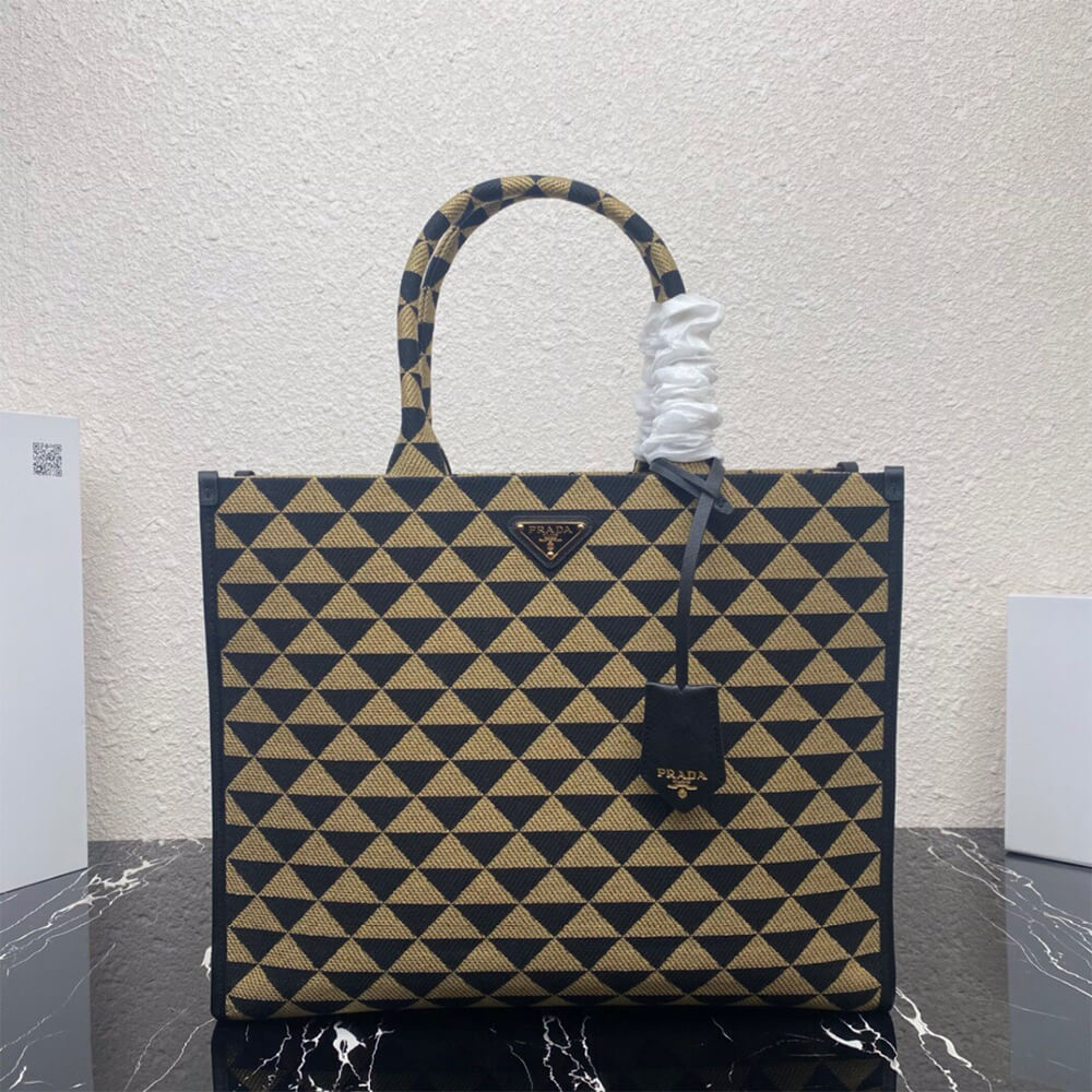 large Pra*a symbole jacquard fabric handbag