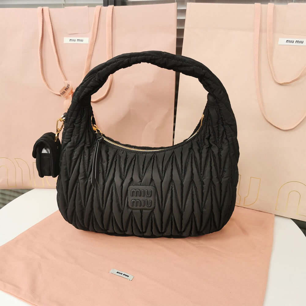 Miu Wander matelasse regenerated nylon hobo bag