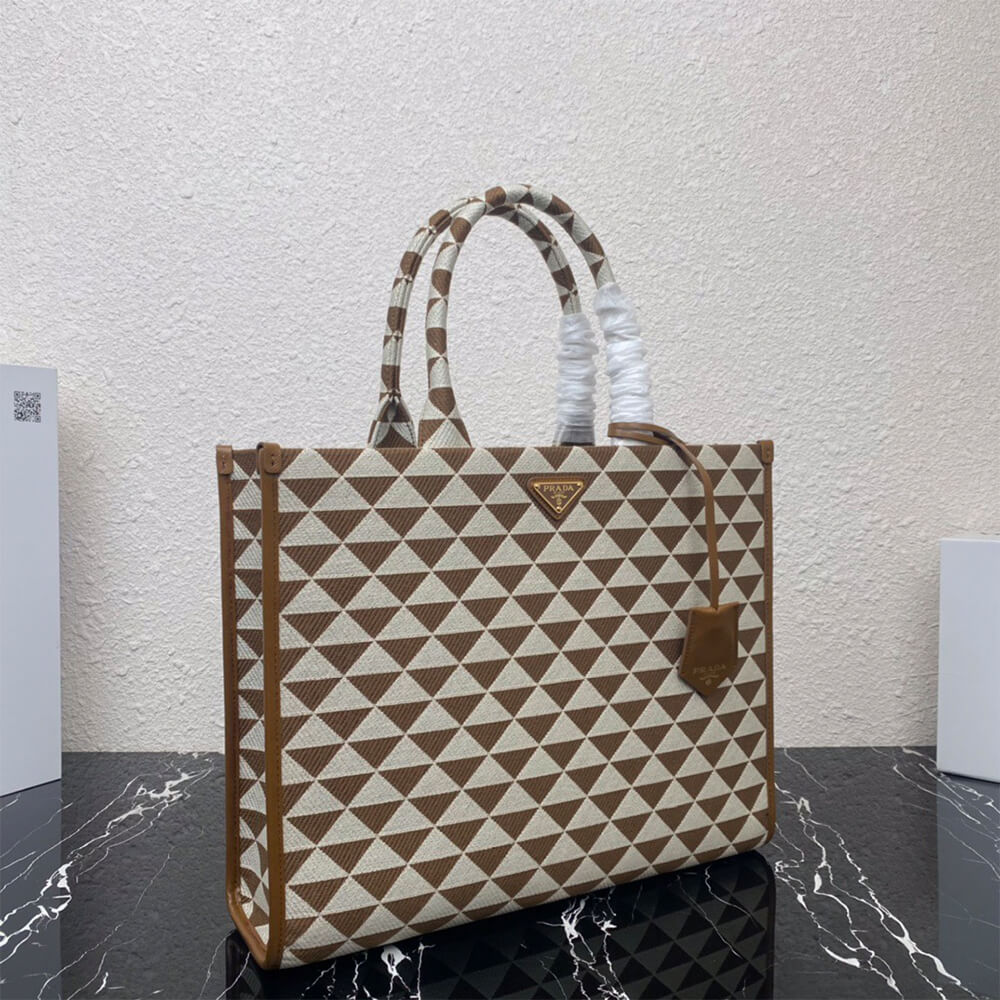 large Pra*a symbole jacquard fabric handbag
