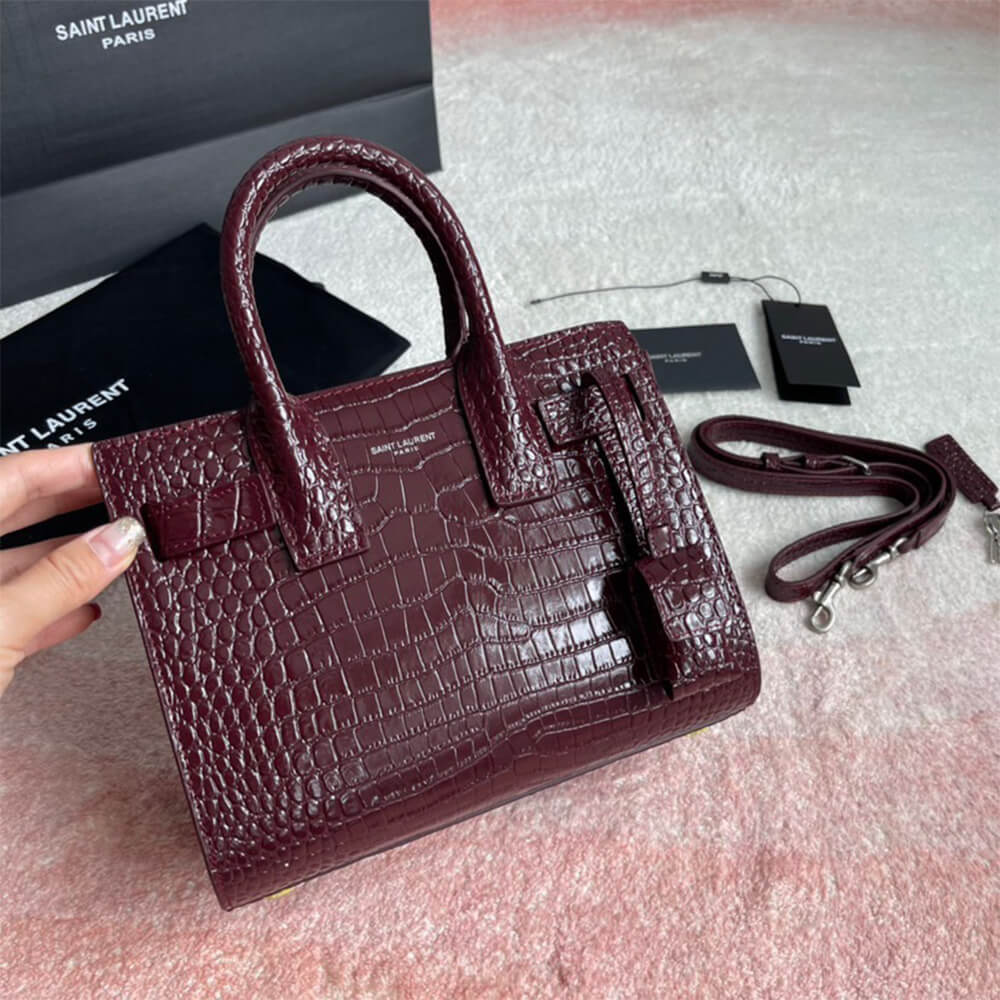 YSL SAC DE JOUR NANO IN EMBOSSED CROCODILE SHINY LEATHER