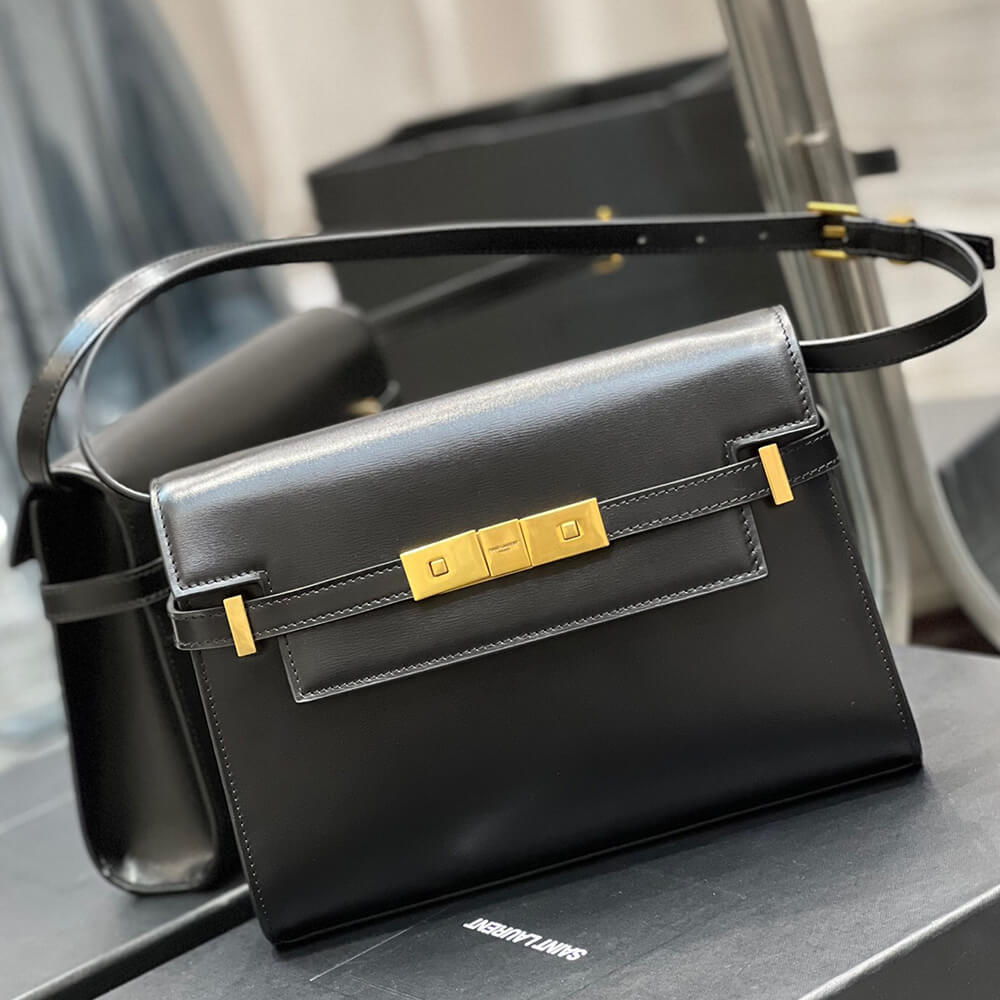 MANHATTAN SMALL SHOULDER BAG IN BOX SAINT LAURENT LEATHER