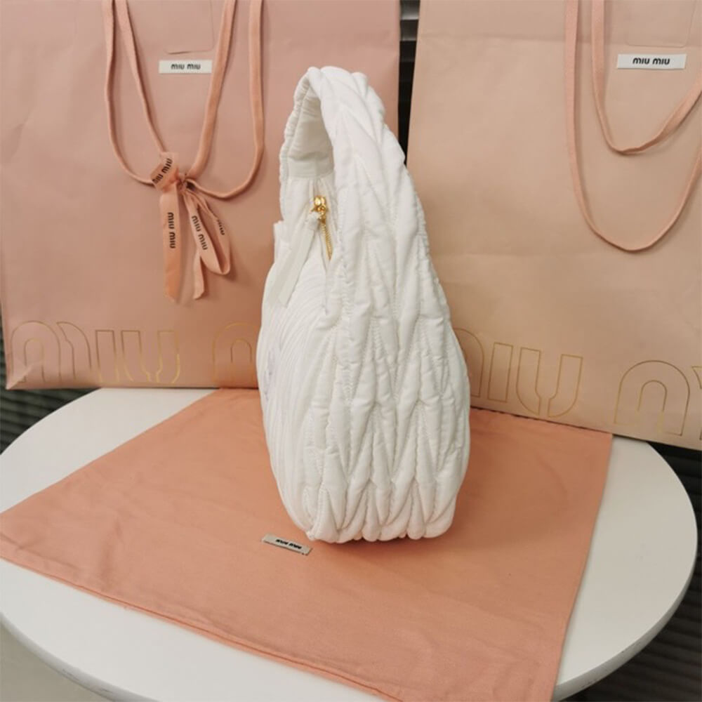 Miu Wander matelasse regenerated nylon hobo bag