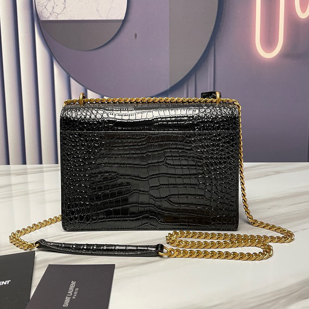 SUNSET MEDIUM CHAIN BAG IN CROCODILE-EMBOSSED SHINY LEATHER