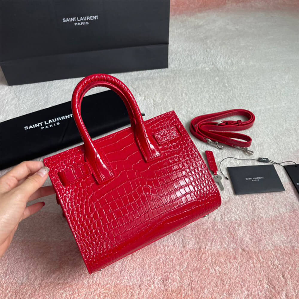 YSL SAC DE JOUR NANO IN EMBOSSED CROCODILE SHINY LEATHER