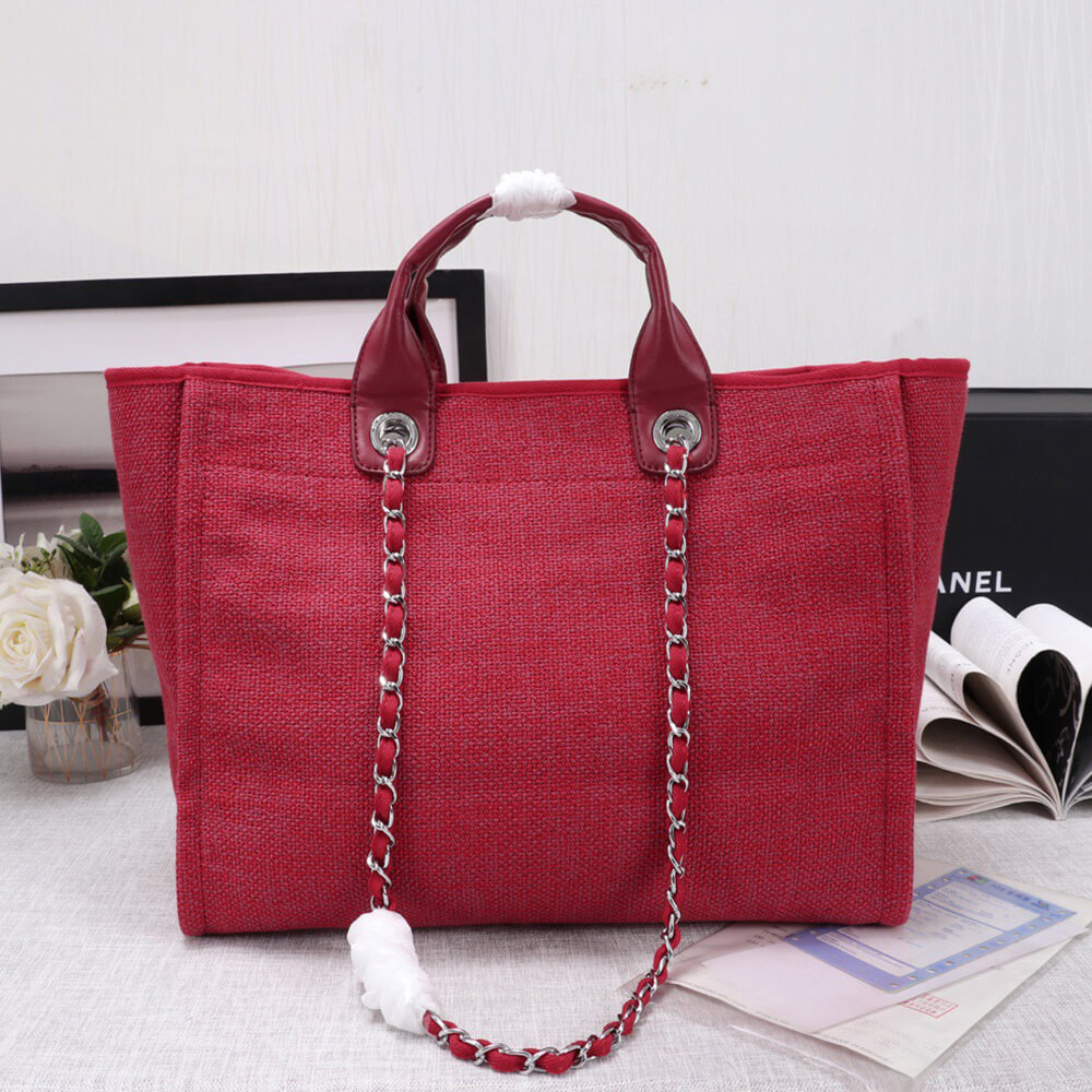 Ch*el woven straw raffia striped medium deauville tote