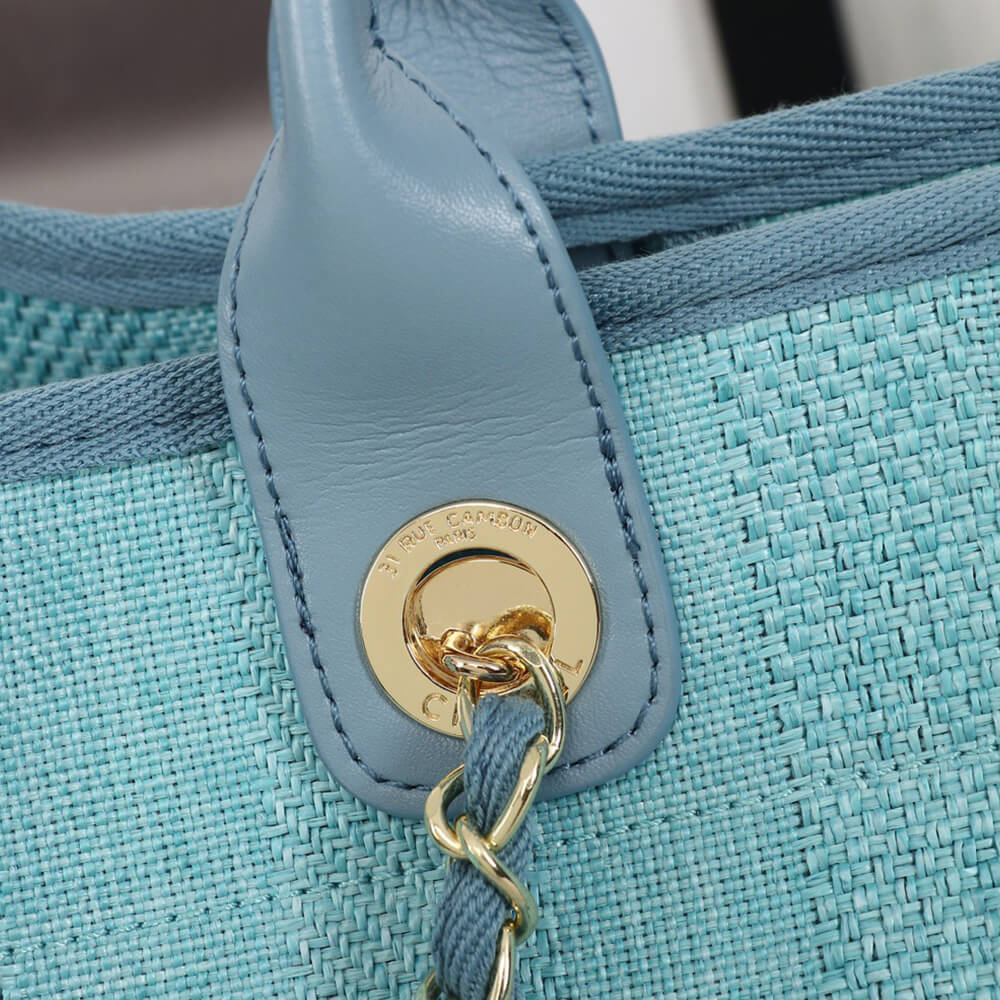 Ch*el woven straw raffia striped medium deauville tote