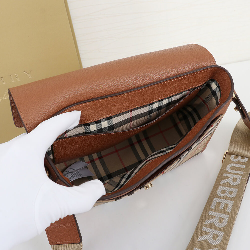 B**rry vintage check and leather note crossbody bag