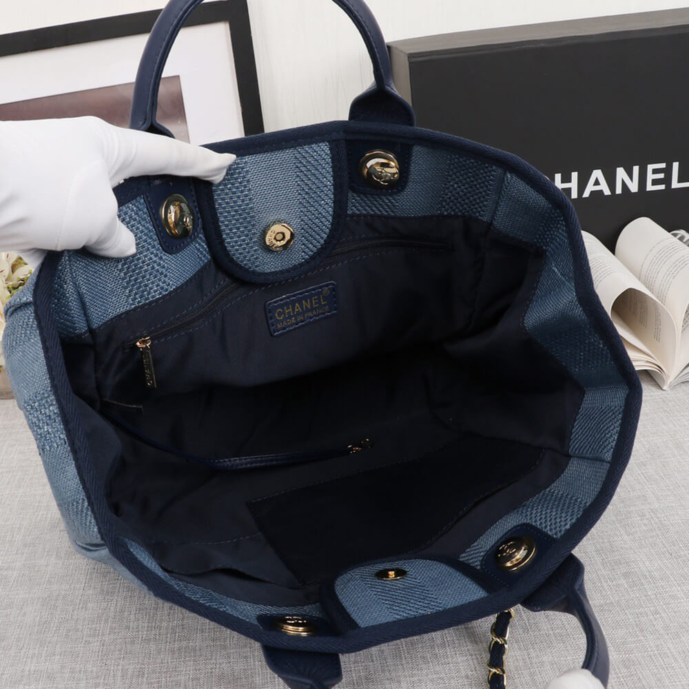 Ch*el woven straw raffia striped medium deauville tote