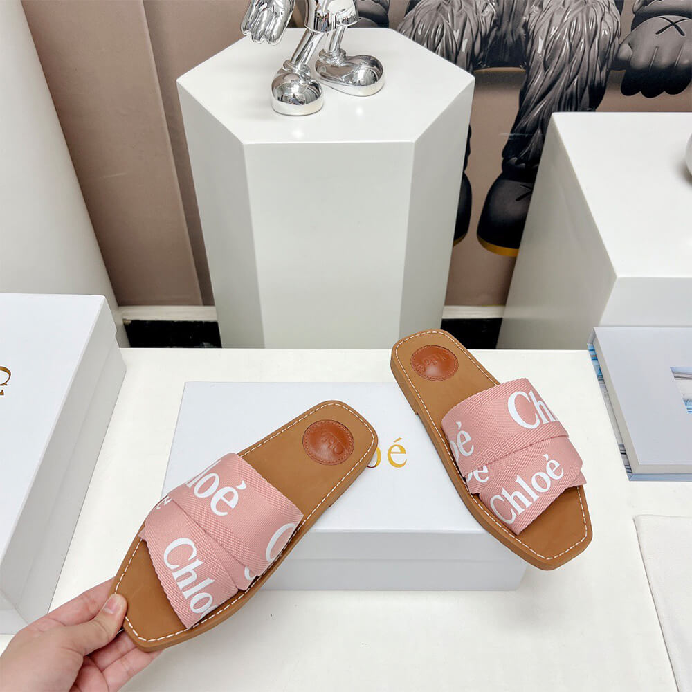 Chloe woody logo-print canvas slides