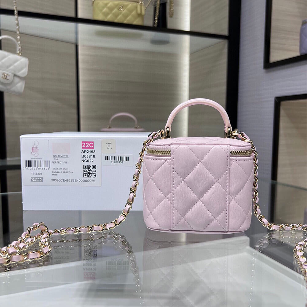 Ch*el quilted pearl crush mini vanity case with top handle