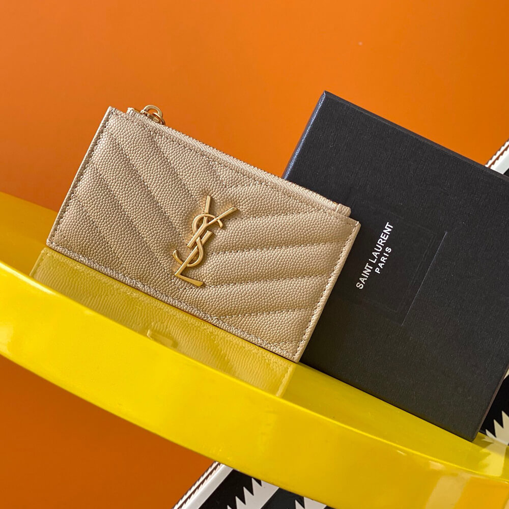 YSL CASSANDRE MATELASSÉ FRAGMENTS ZIPPED CARD CASE(HIGH-END GRADE)