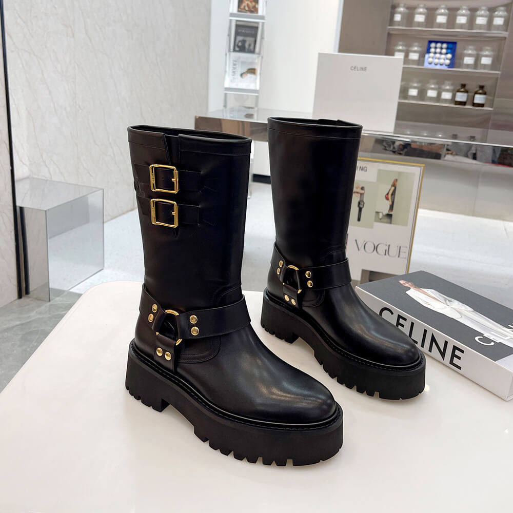 Ce**e bulky mid biker boot with harness in calfskin