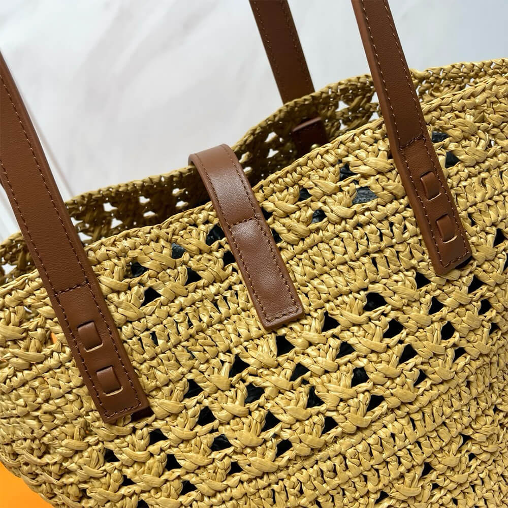 YSL Small Panier Raffia Bag In Brown