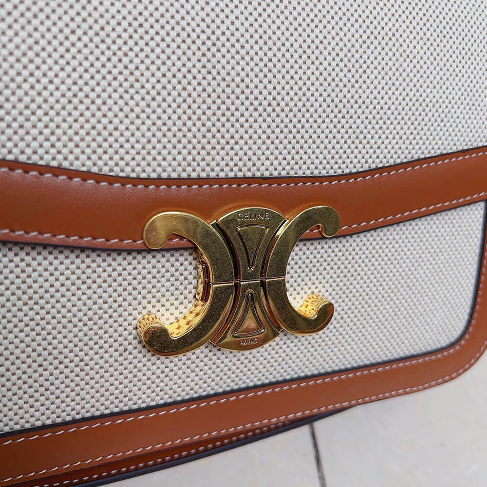 Ce**e classique triomphe bag in triomphe canvas and calfskin(high-end grade)