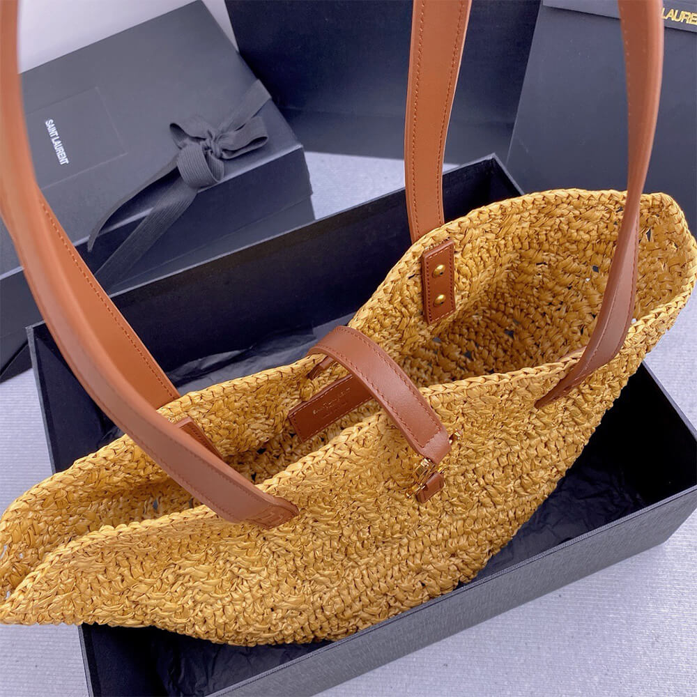 YSL Medium Panier Raffia Bag In Brown