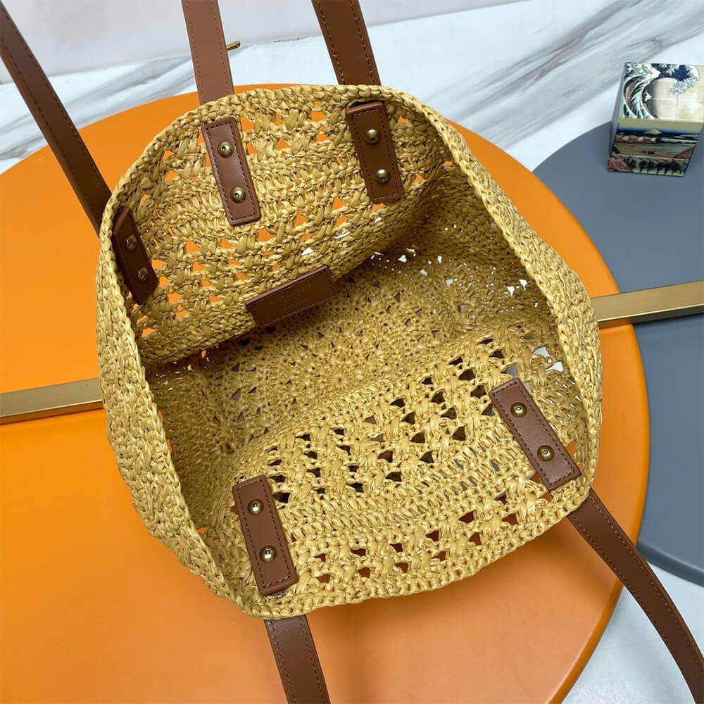 YSL Small Panier Raffia Bag In Brown