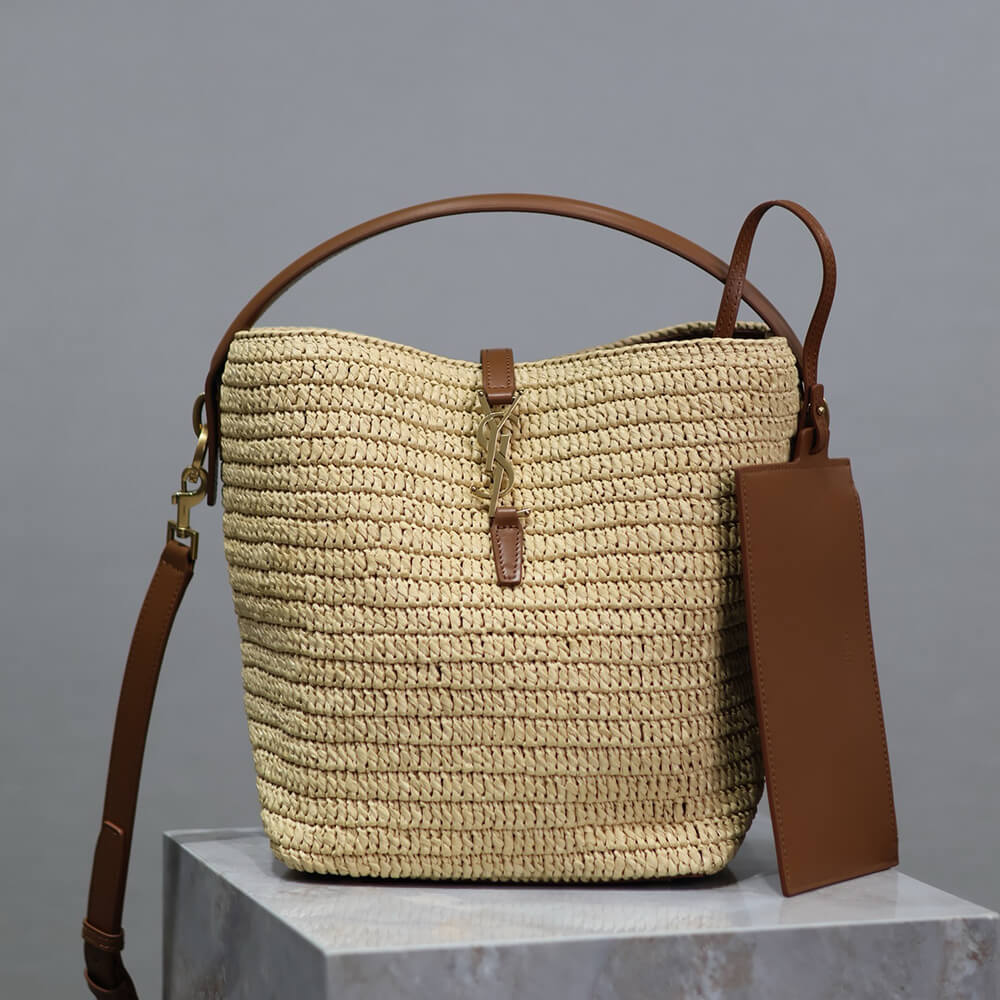 YSL LE 37 IN WOVEN RAFFIA AND VEGETABLE-TANNED LEATHER(HIGH-END GRADE)