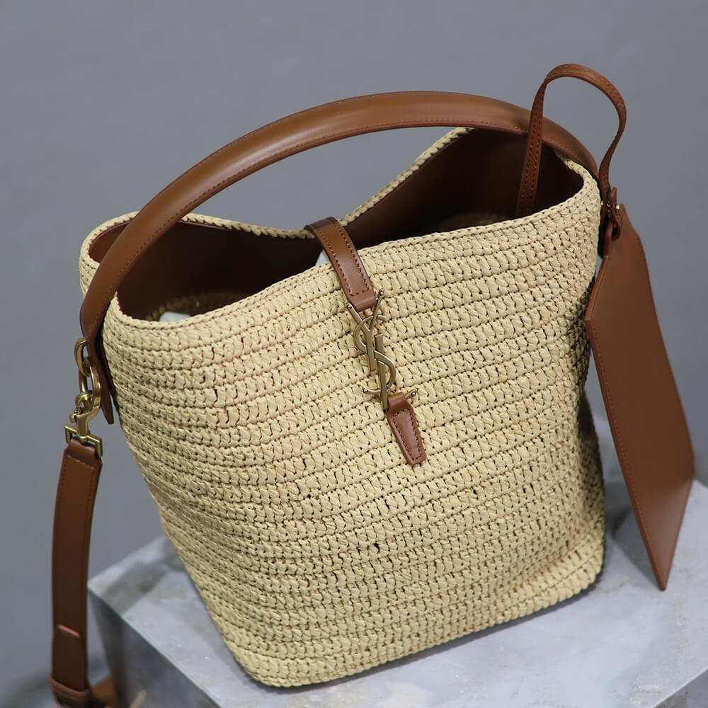 YSL LE 37 IN WOVEN RAFFIA AND VEGETABLE-TANNED LEATHER(HIGH-END GRADE)