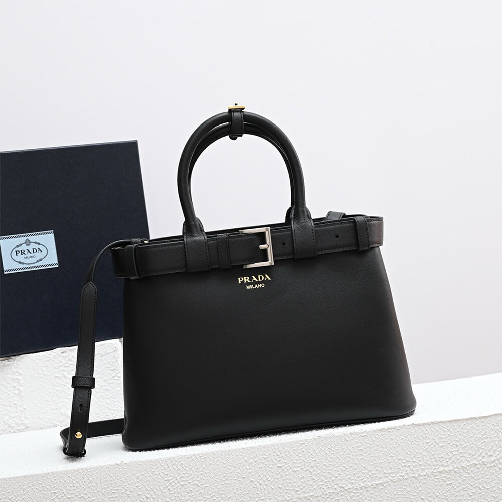 Pra*a buckle small leather handbag with belt(high-end grade)