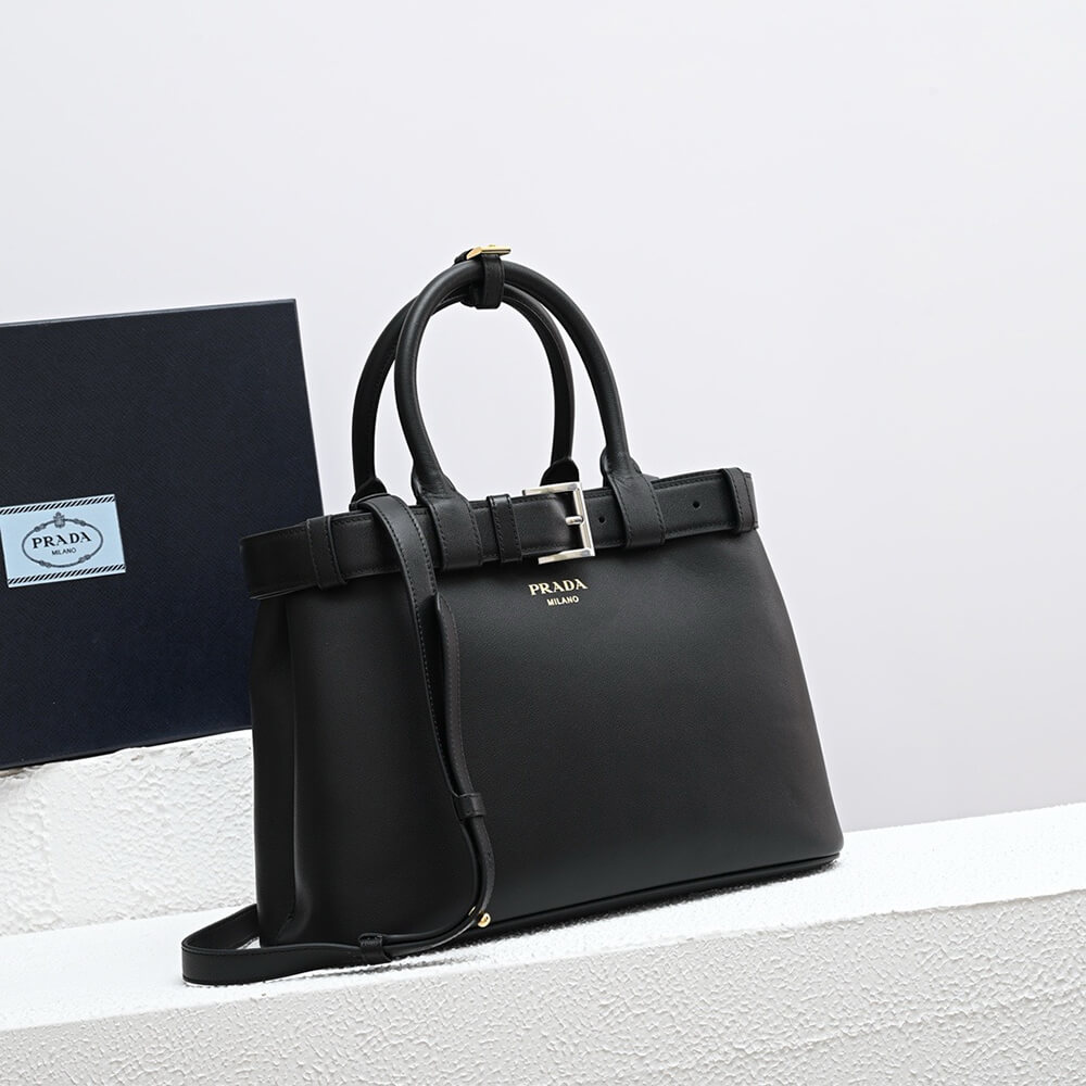 Pra*a buckle small leather handbag with belt(high-end grade)
