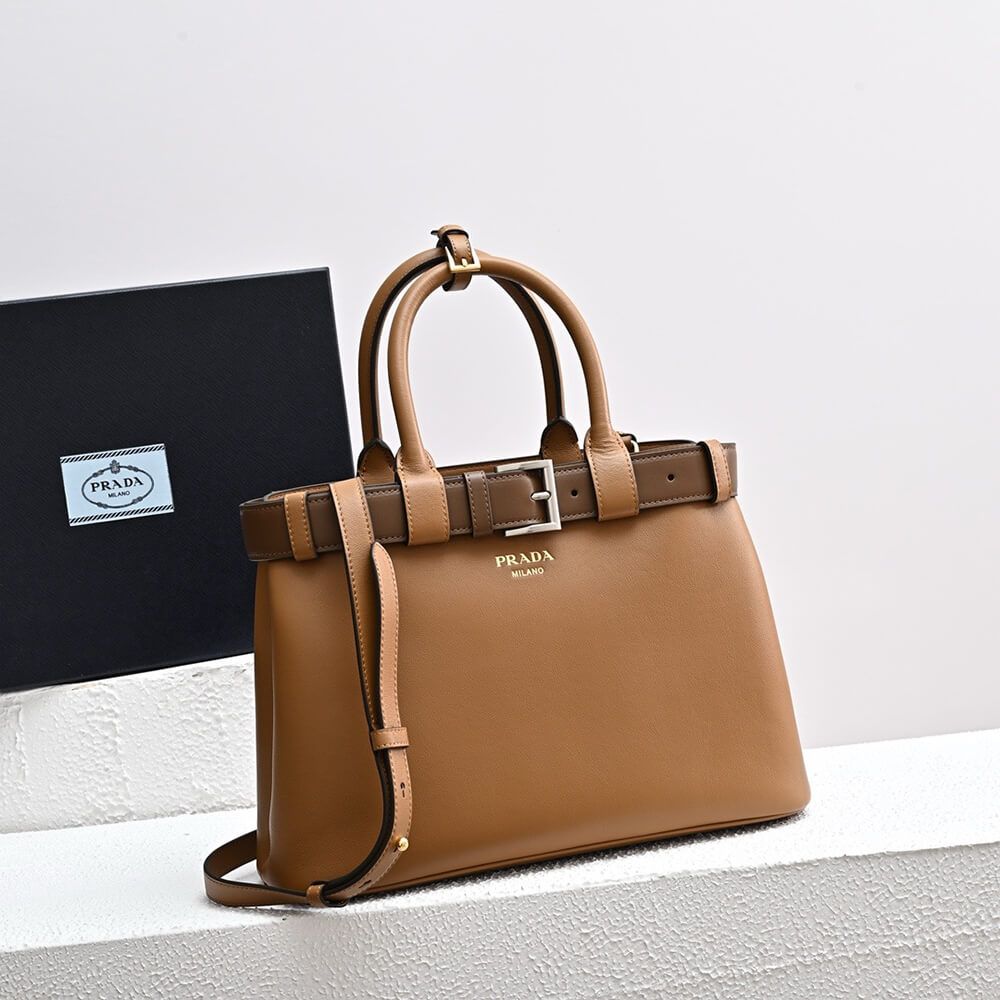 Pra*a buckle small leather handbag with belt(high-end grade)