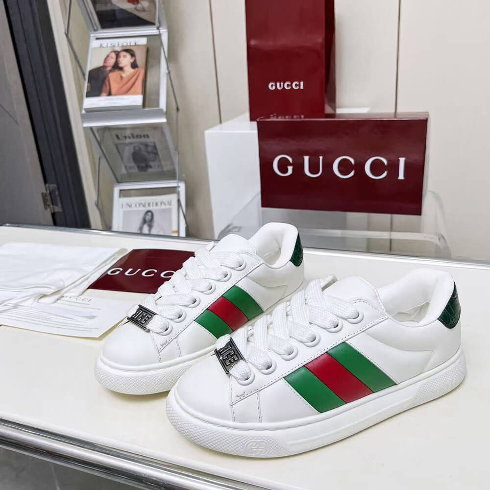 G*u*i ace web stripe leather sneakers