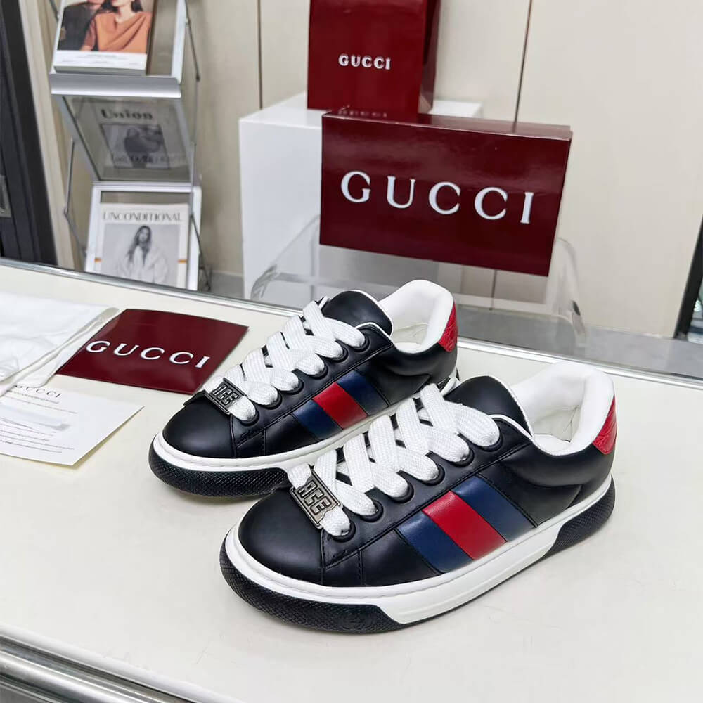 G*u*i ace web stripe leather sneakers