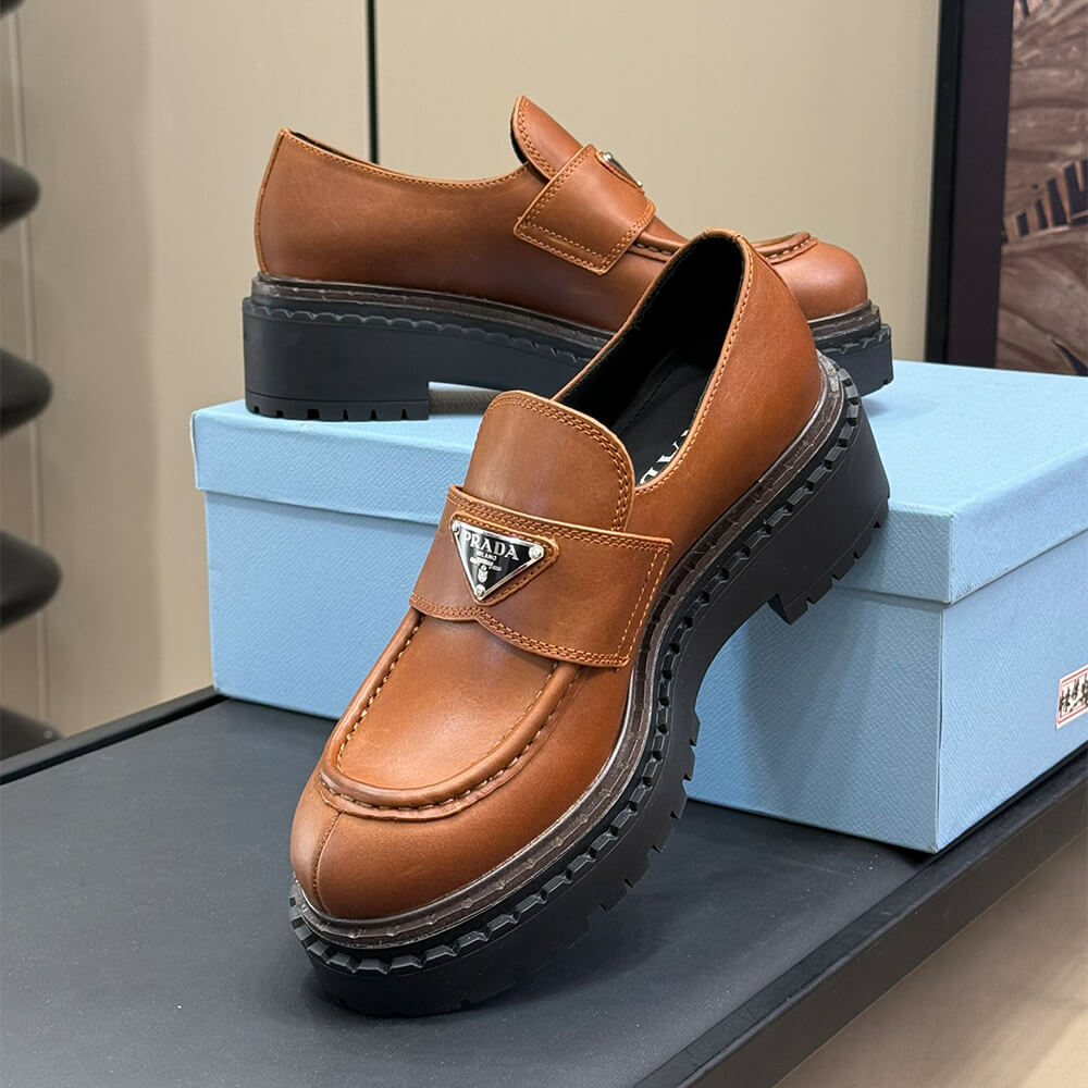 Pra*a double chocolate leather loafers