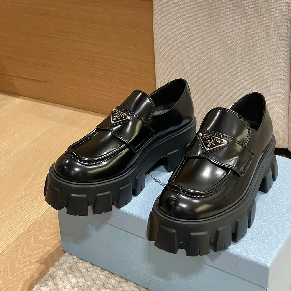 Pra*a brushed leather monolith loafers