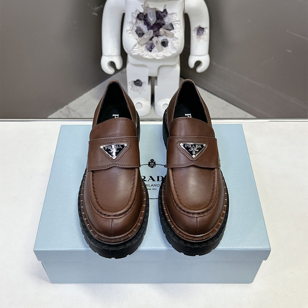 Pra*a double chocolate leather loafers