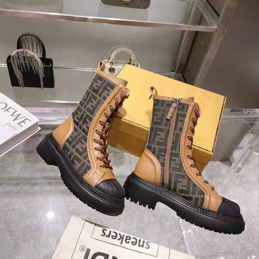 F**di domino brown leather biker boots