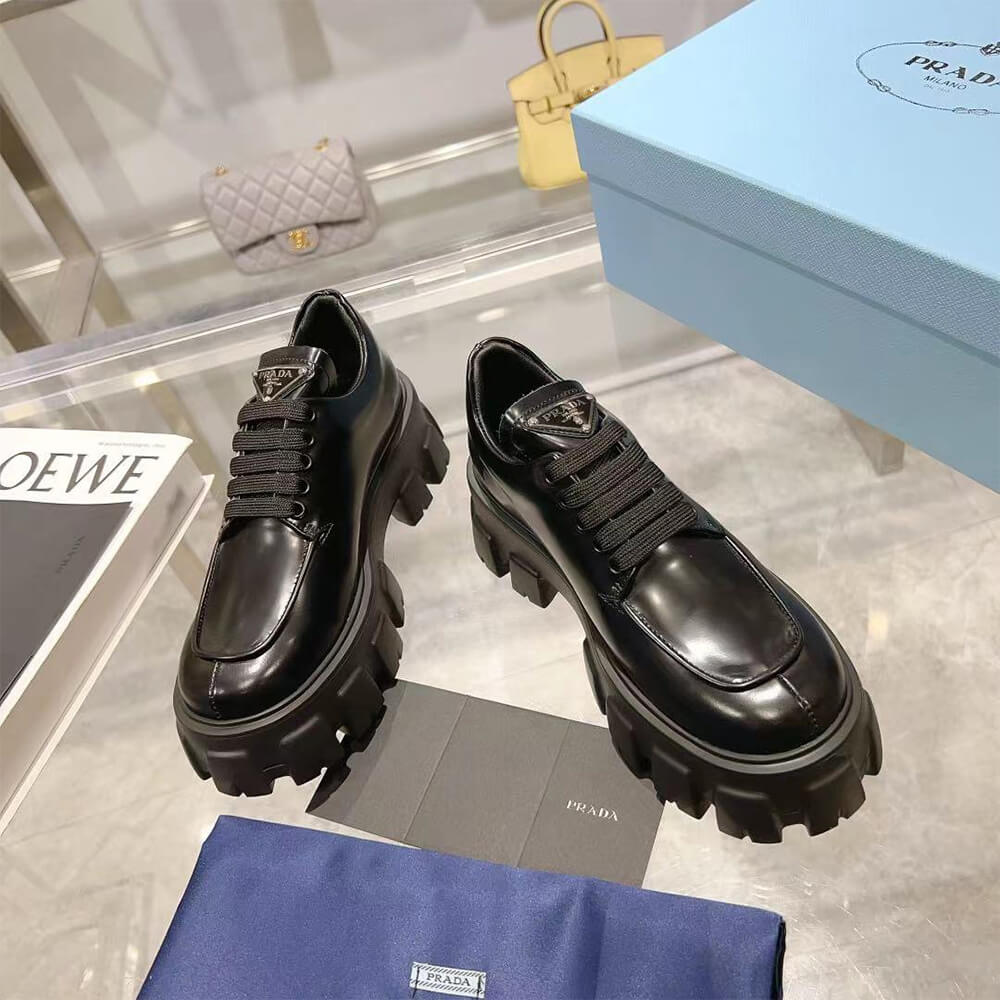 Pra*a monolith brushed leather lace-up shoes