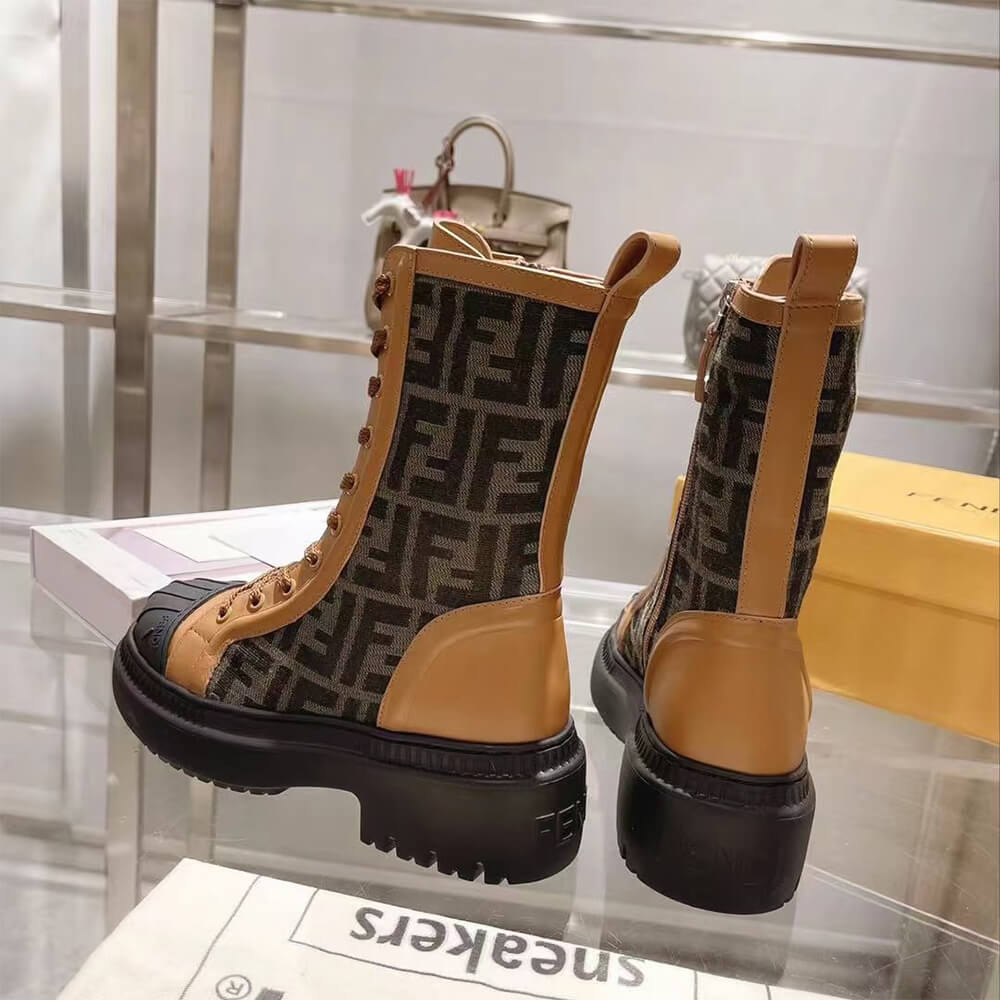 F**di domino brown leather biker boots